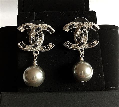 chanel silver pearl earrings|Chanel pearl drop earrings price.